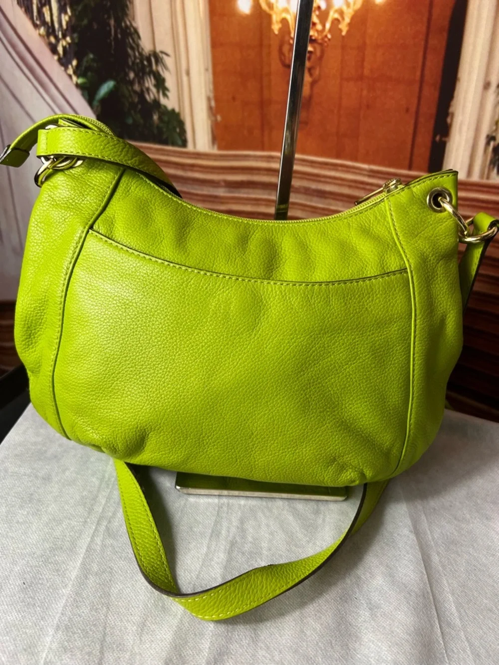 Michael Kors Neon Lime Leather Tassel Shoulder Bag